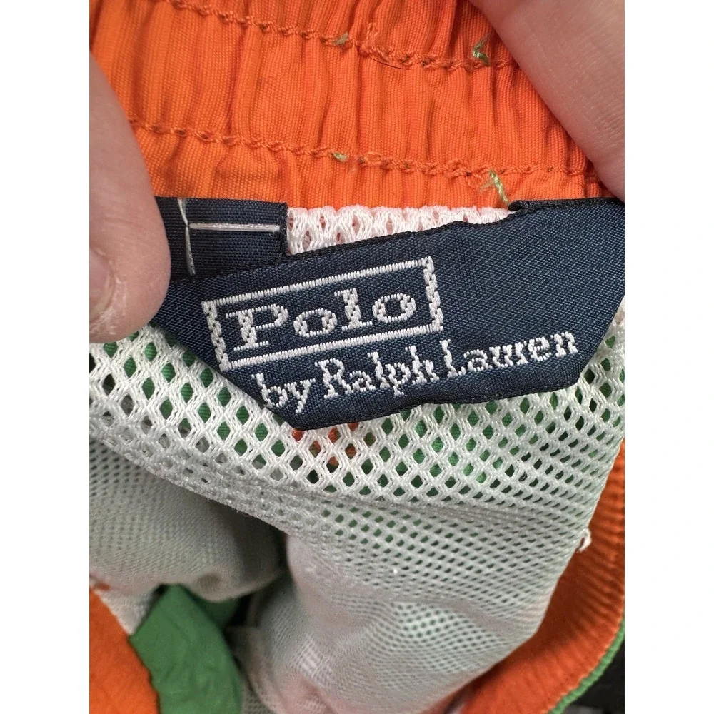 Polo Ralph Lauren Swim Trunks Mens L Green Orange Pony Preppy Frat Beach Shorts